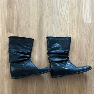 Stuart Weitzman Black Leather Wedge Boots